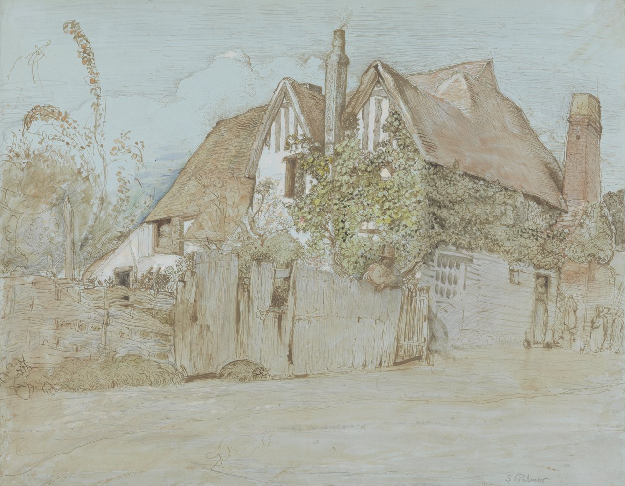 Ivy Cottage, Shoreham (wc, gouache med penna och bläck på papper) av Samuel Palmer