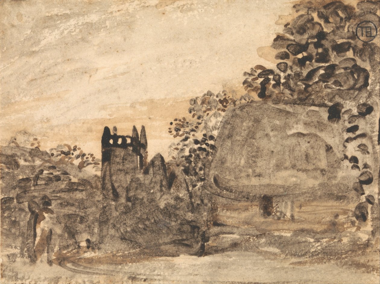 Thatched Cottage and Church av Samuel Palmer