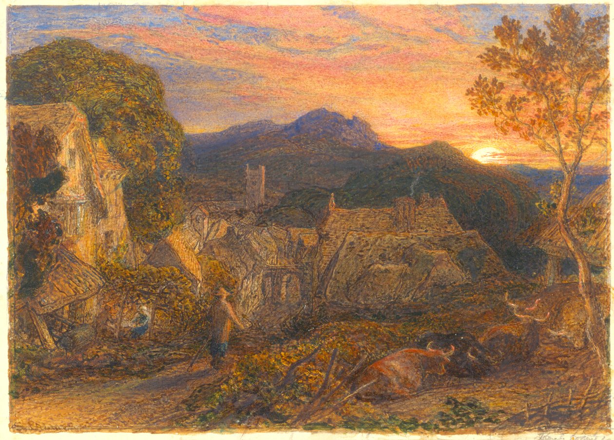 The Bellman, från Il Penseroso, 1881 (wc och gummi arabicum på papper) av Samuel Palmer