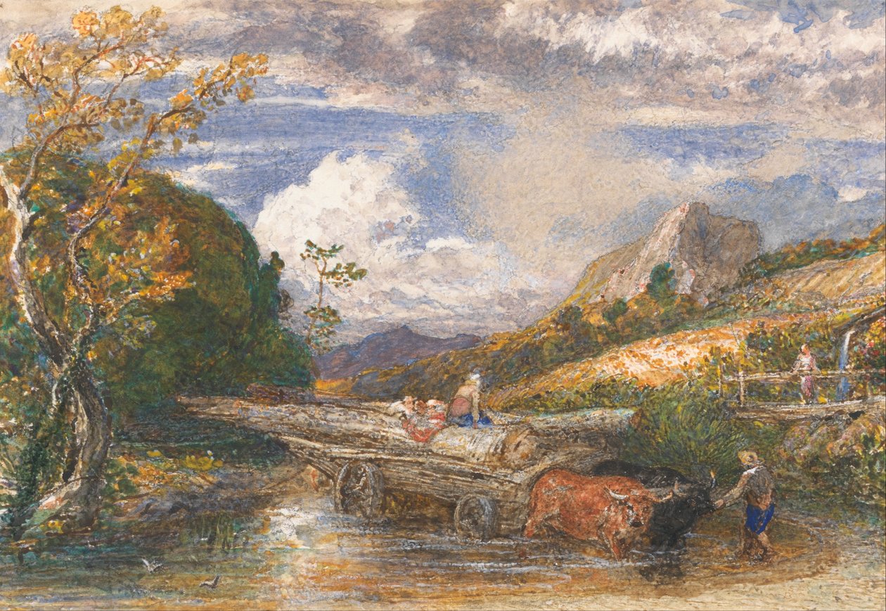 Timber Wagon crossing a Stream av Samuel Palmer