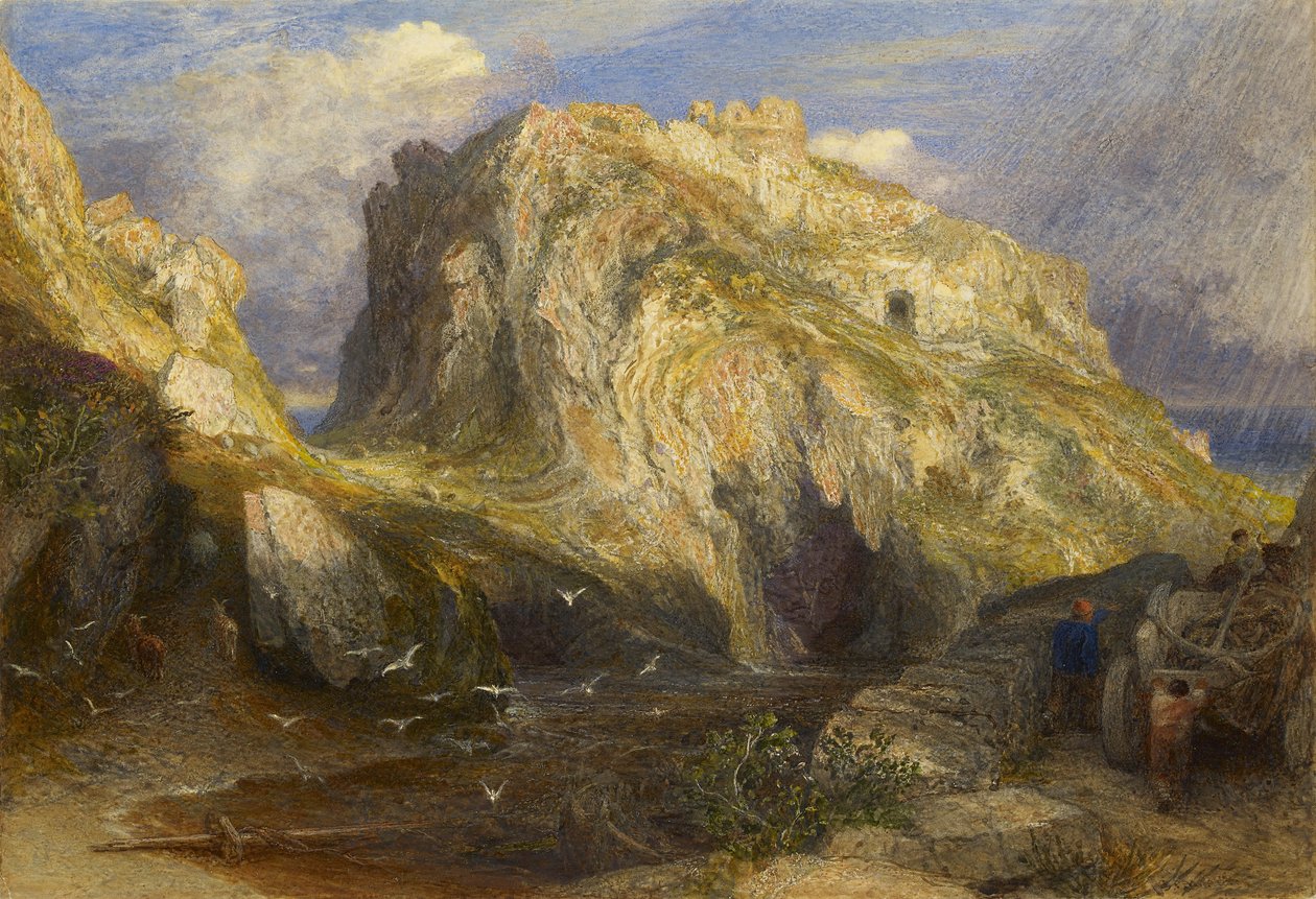 Tintagel slott, närmar sig regn, 1800-talet av Samuel Palmer