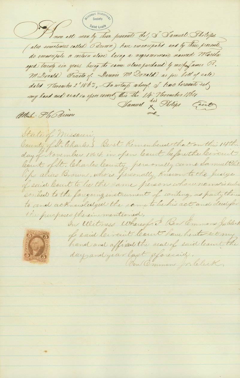 Emancipates and frees Martha from the service of Samuel Philips av Samuel Philips
