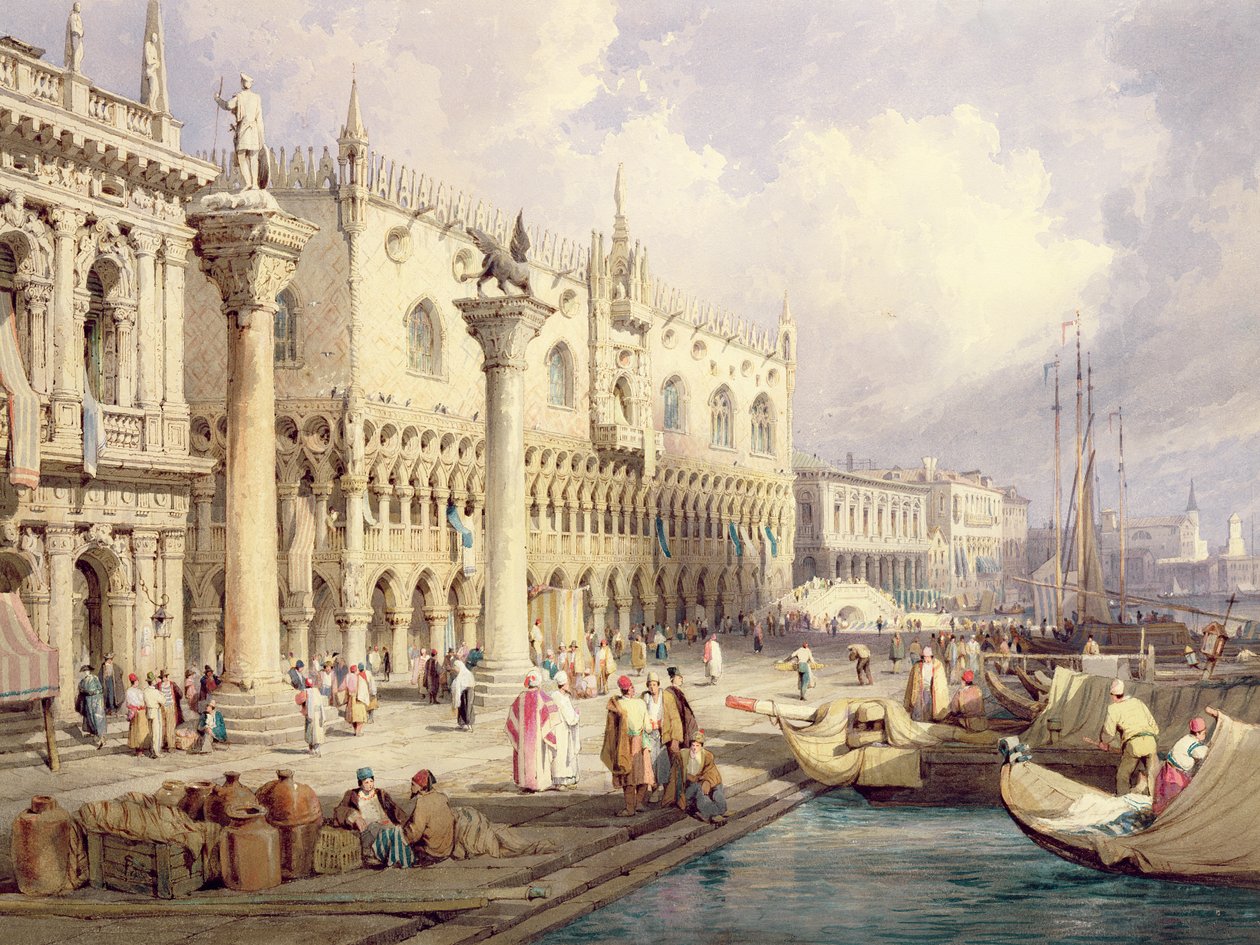 Molo och Doges palats, Venedig av Samuel Prout