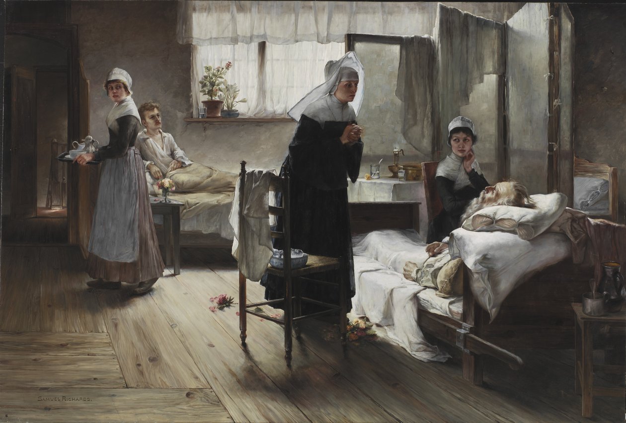Evangeline upptäcker sin vän på sjukhuset, 1887-89 av Samuel Richards