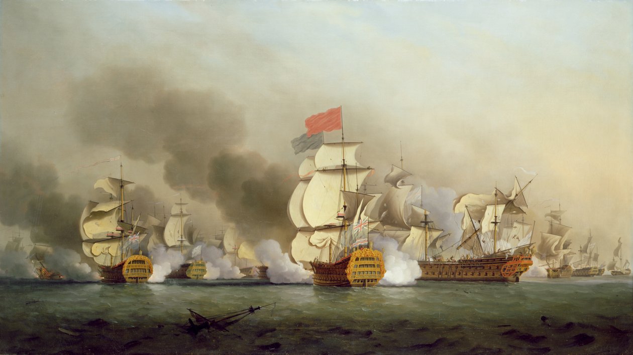 Viceamiral Sir George Ansons (1697-1762) Victory off Cape Finisterre, 1749 olja på duk) av Samuel Scott