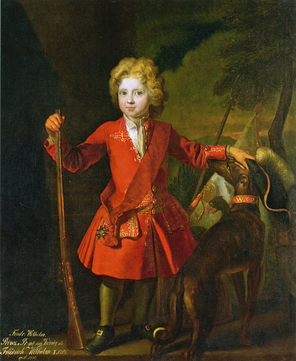 Friedrich Wilhelm i Preussen som ett barn i en röd jaktrock och bär på en sash ordningen av Black Eagle av Samuel Theodor Gericke