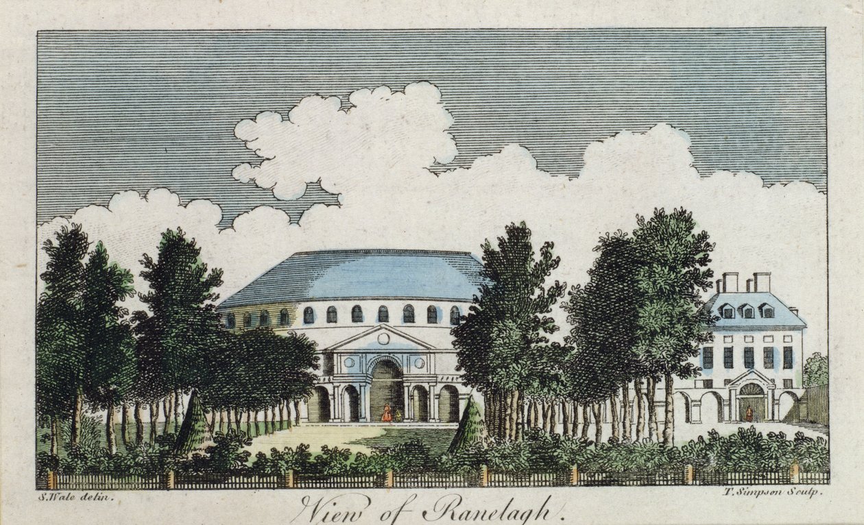 Utsikt över Ranelagh (färggravyr) av Samuel Wale