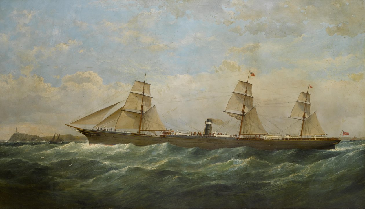 S.S. City of Berlin på väg utåt förbi Cape Pine Lighthouse av Samuel Walters