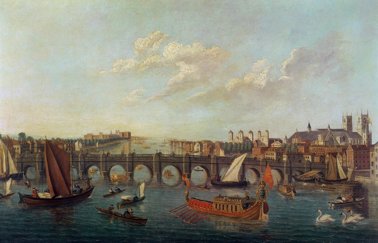 Westminster Bridge, med Westminster Abbey och Lambeth Palace på båda sidor av Samuel after Scott