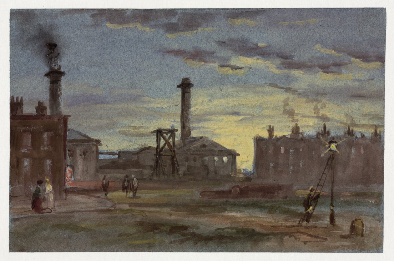 Gasverk vid solnedgången, ca 1850 av Samuel attr. to Bough