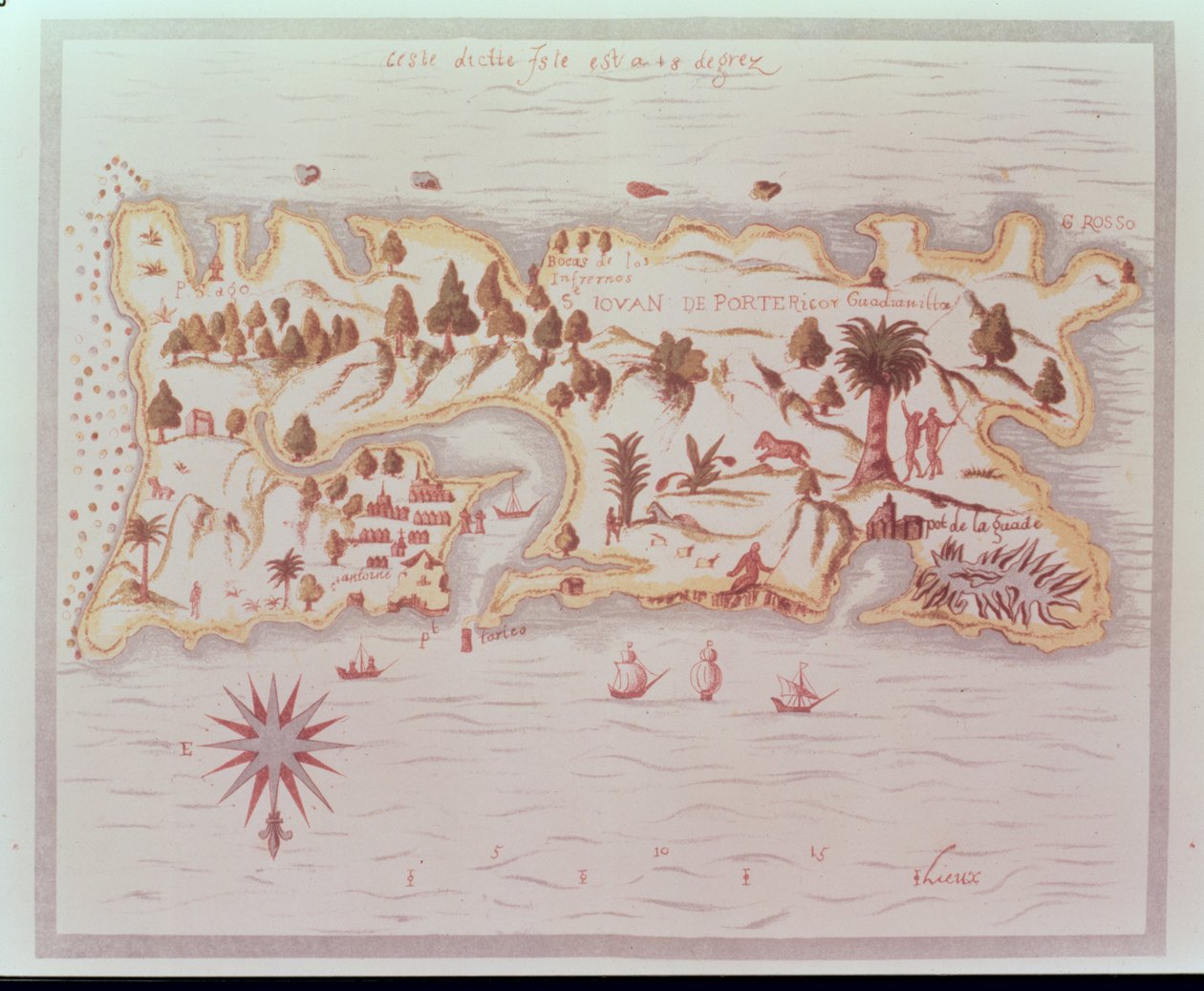 Karta över ön Puerto Rico, 1599 av Samuel de Champlain