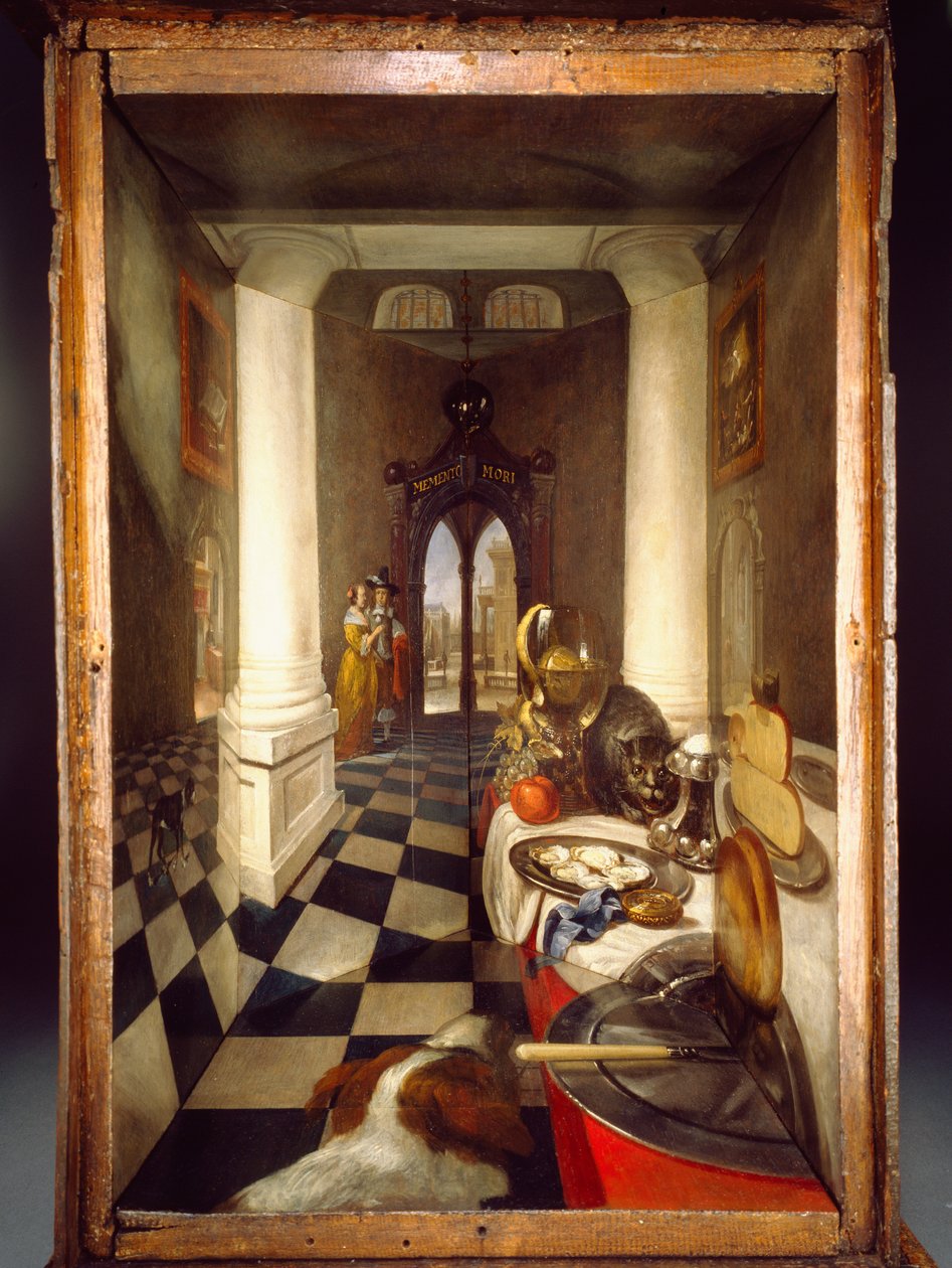 Perspective Box of a Dutch Interior, 1663 (oljefärg, glasspegel och valnöt) av Samuel van Hoogstraten