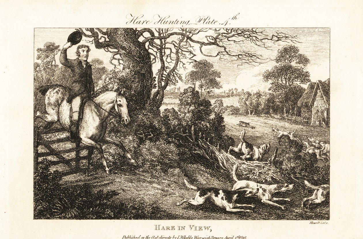 Beriden jägare som hoppar ett staket efter en flock hundar som jagar en hare av Samuel (after) Howitt