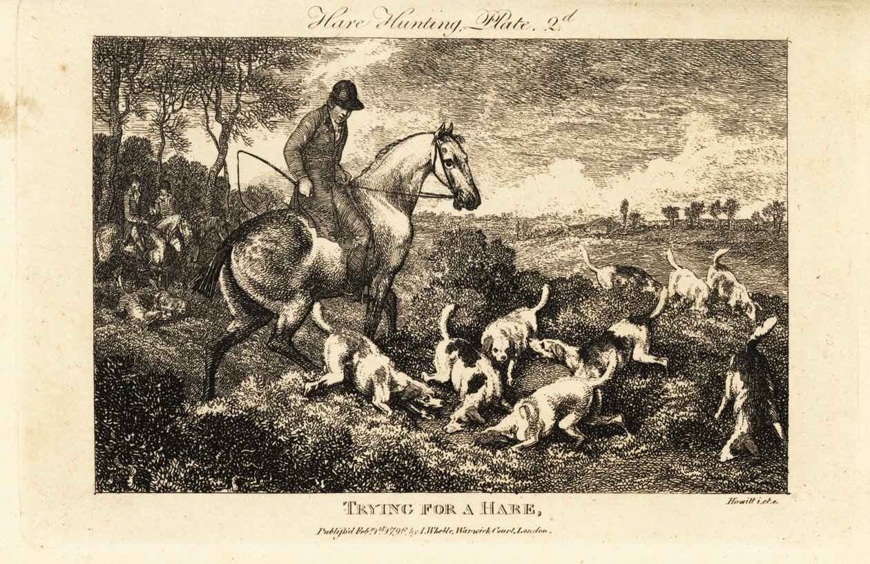 Beriden jägare som tittar på en flock hundar som gräver efter harar av Samuel (after) Howitt