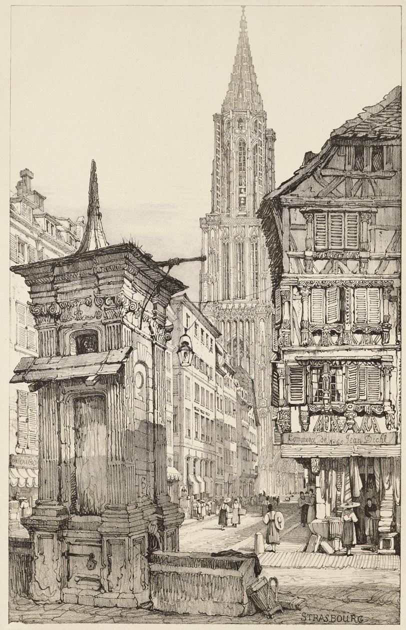 Rue Mercière och västra fronten av Strasbourgs katedral av Samuel (after) Prout