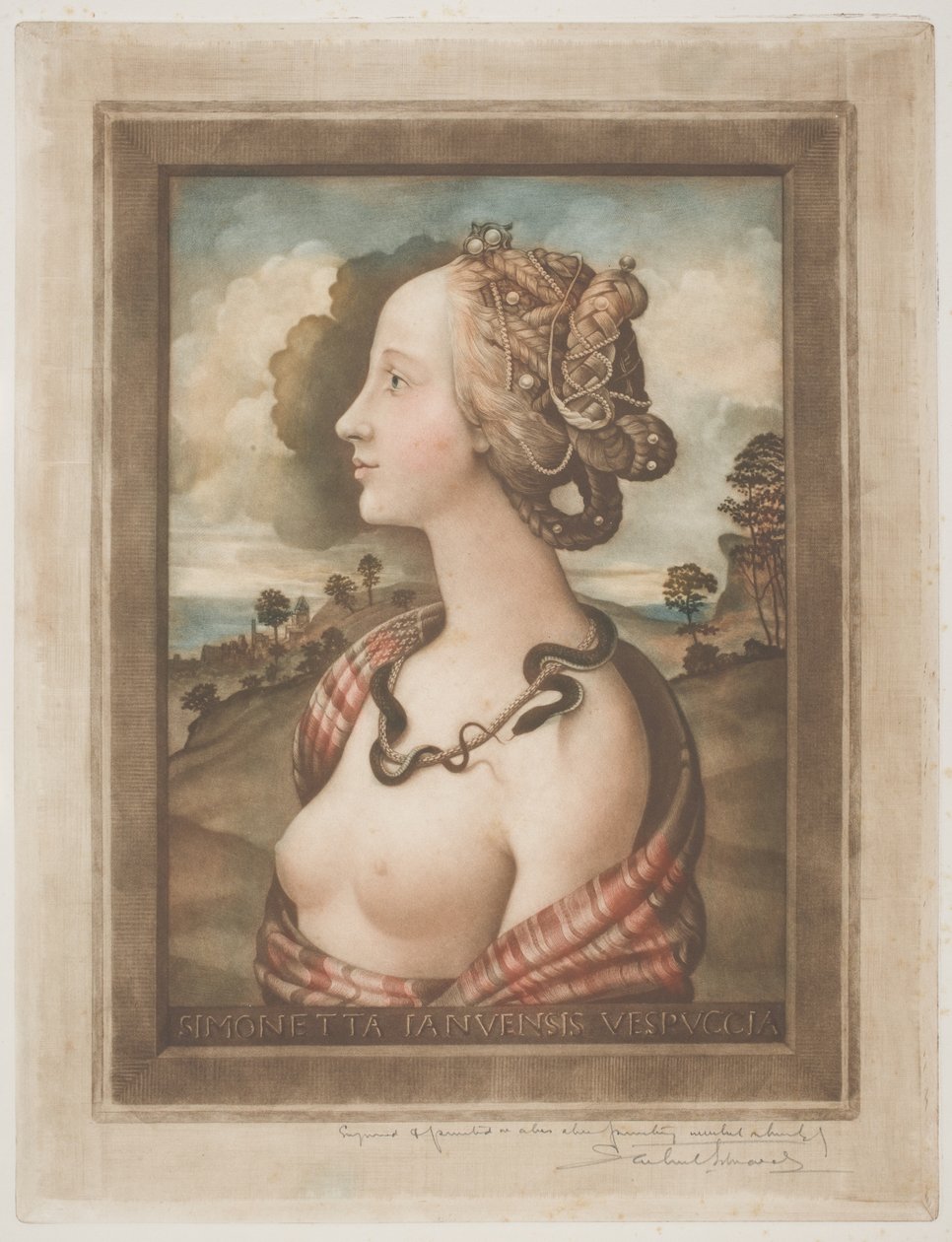 Simonetta Vespucci, ca 1900 (färg mezzotint på krämvävt papper) av Samuel Arlent Edwards