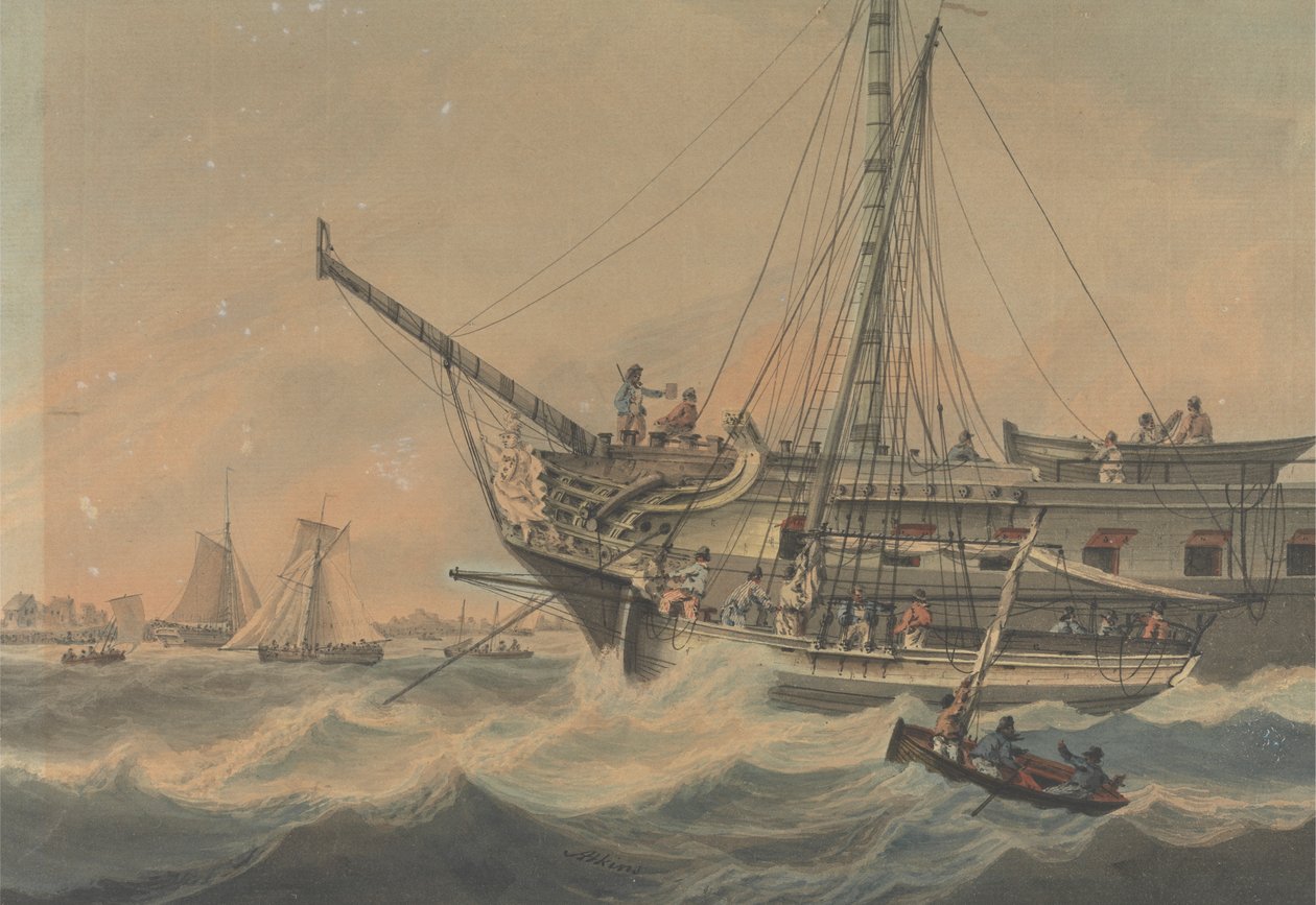 Man-of-War och sjöfart utanför kusten av Samuel Atkins