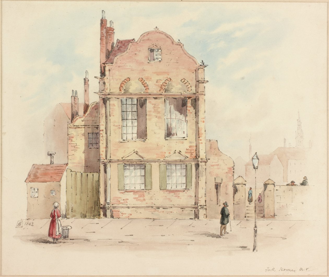 Forth House, Newcastle upon Tyne, 1843 (penna och wc på papper) av Samuel Bilston