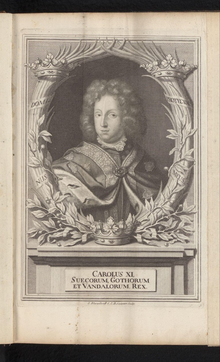 Porträtt van Karel XI van Zweden Karl XI, kung av de svenska goterna och vandalerna (titel på objekt) Sverige Ancient and Modern (serietitel) av Samuel Blesendorf
