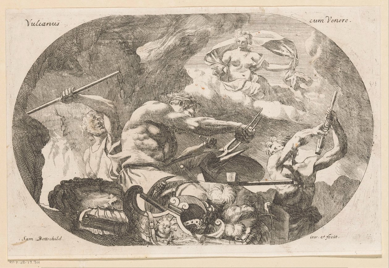 Vulcan och Venus Vulcanus med Venus (titel på objekt) Diverse ontwerpen (serietitel) Olika historiska, poetiska och ikonologiska verk (serietitel) av Samuel Bottschild