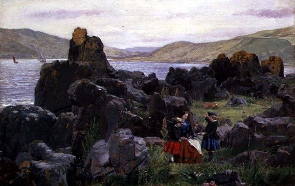 Miss Beath med Nelly och Tom, ca 1863 (olja på duk) av Samuel Bough