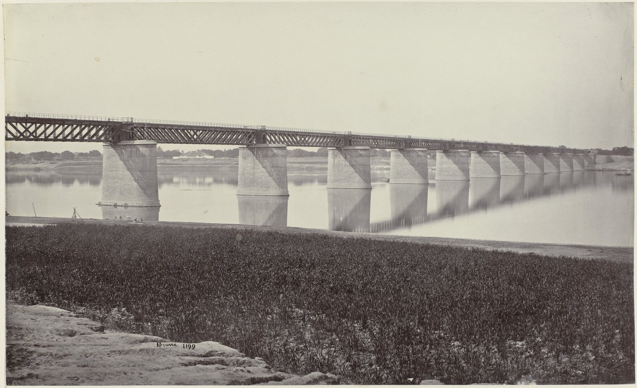 Spoorbrug över de Yamuna vid Allahabad Järnvägsbron över Jumna (originaltitel) av Samuel Bourne (signed by artist)