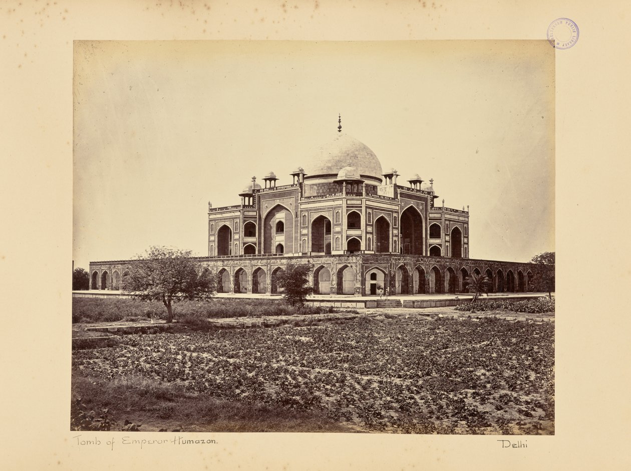 Delhi; kejsar Humayuns mausoleum av Samuel Bourne