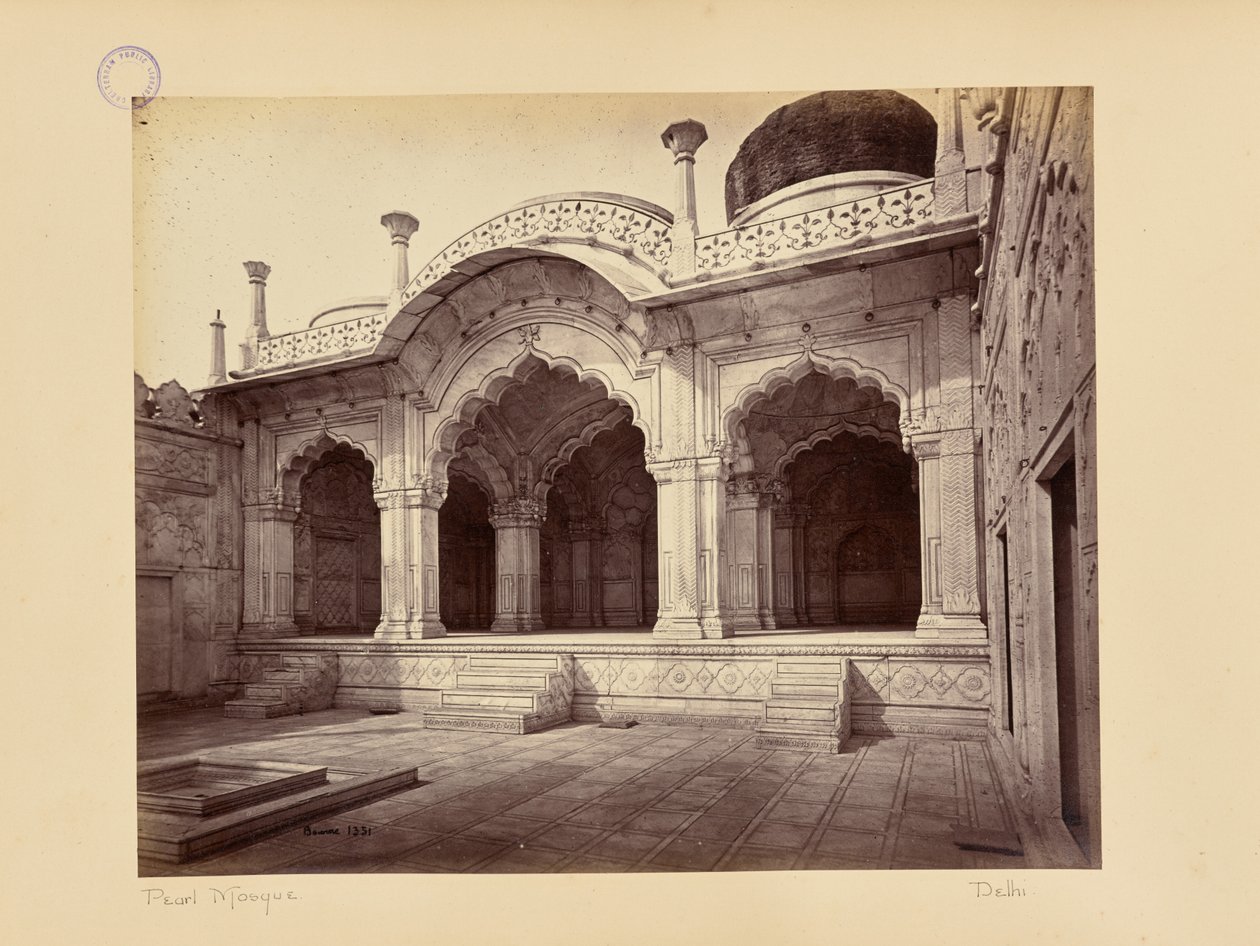 Delhi; palatset, Moti Masjid (Pärlmoskén) av Samuel Bourne
