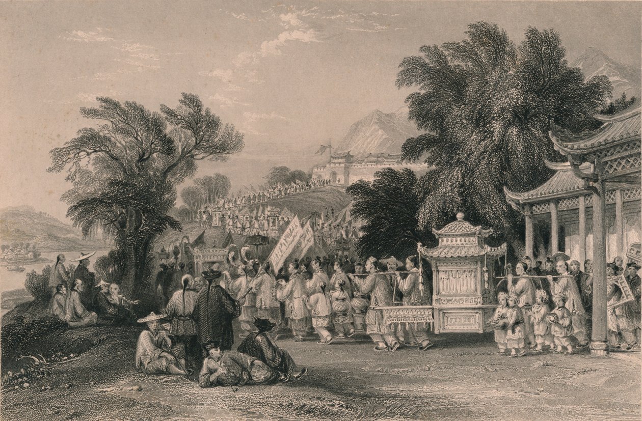 Bröllopsprocession vid Blue-cloud Creek, Chin-keang-foo, c1843-1858. av Samuel Bradshaw