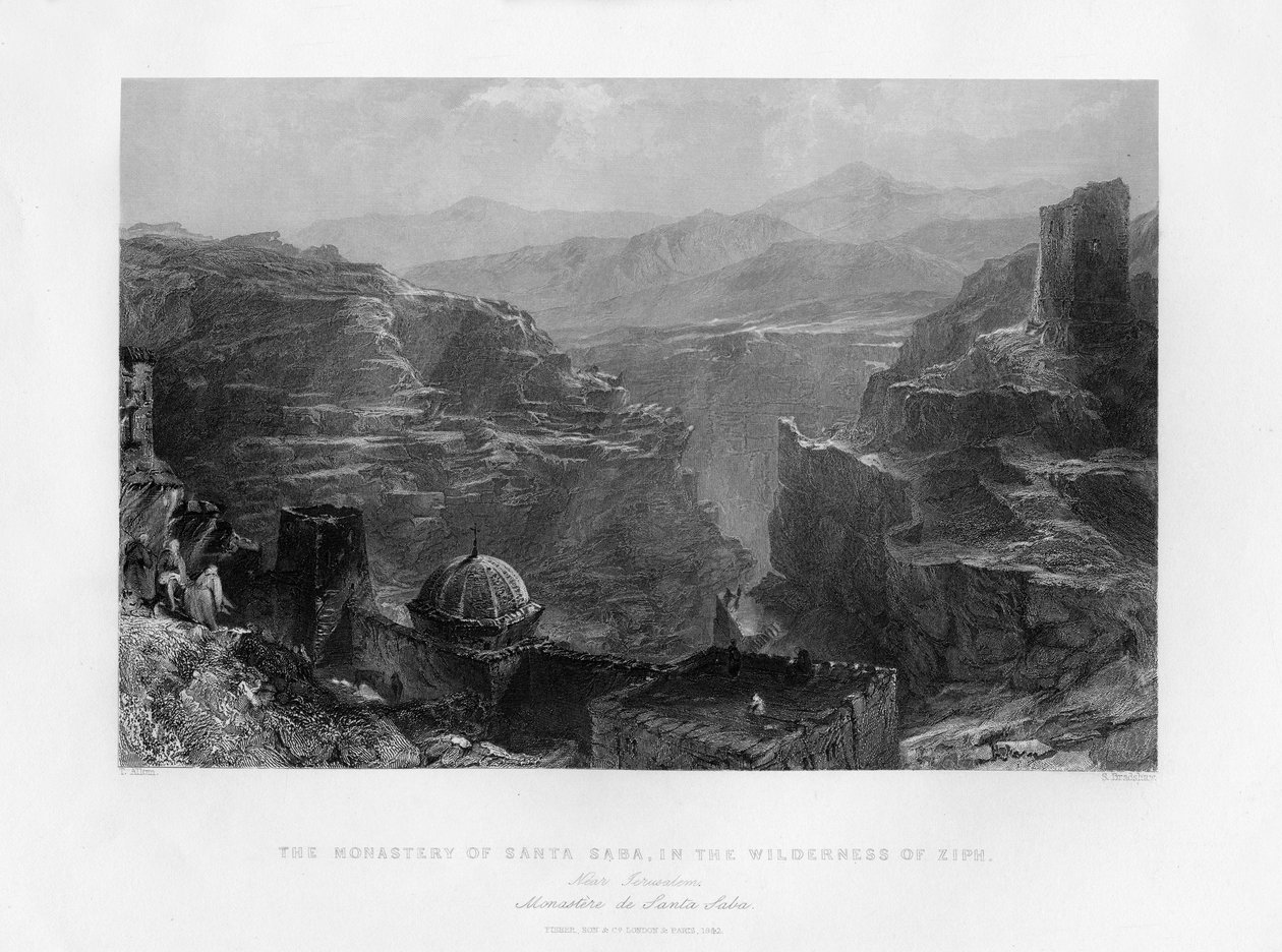 Klostret Santa Saba Mar Saba, Israel, 1841. av Samuel Bradshaw