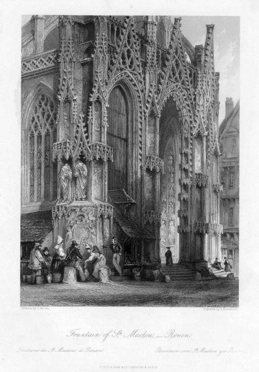 Fontänen i St Maclou, Rouen, Frankrike, 1800-talet. av Samuel Bradshaw