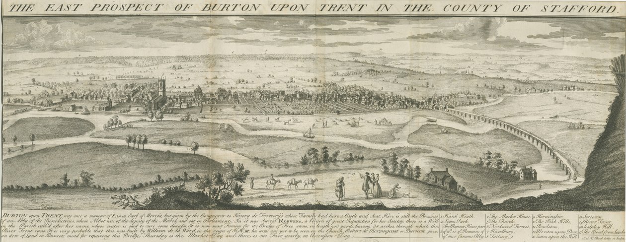 Burton-upon-Trent Bridge and Town: gravyr, nd [1696-1779] (tryck) av Samuel Buck