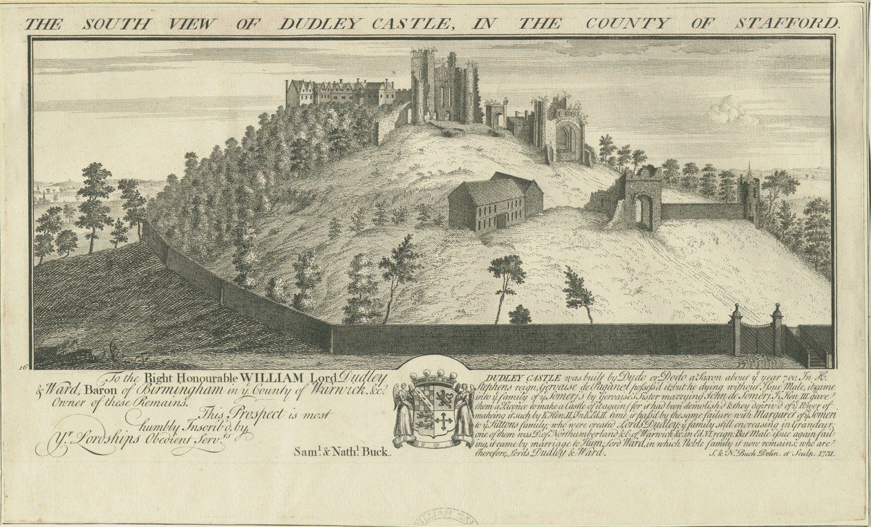 Dudley Castle: gravyr, 1731 av Samuel Buck