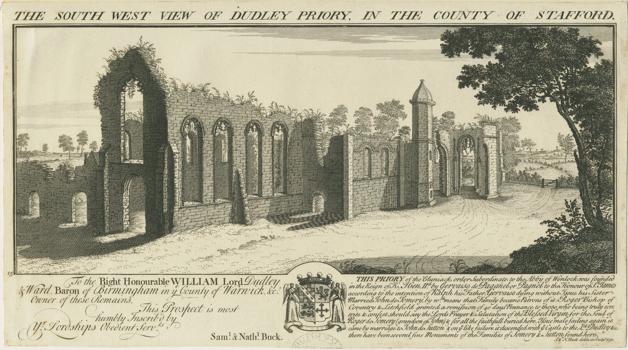 Dudley Priory: gravyr av Samuel Buck