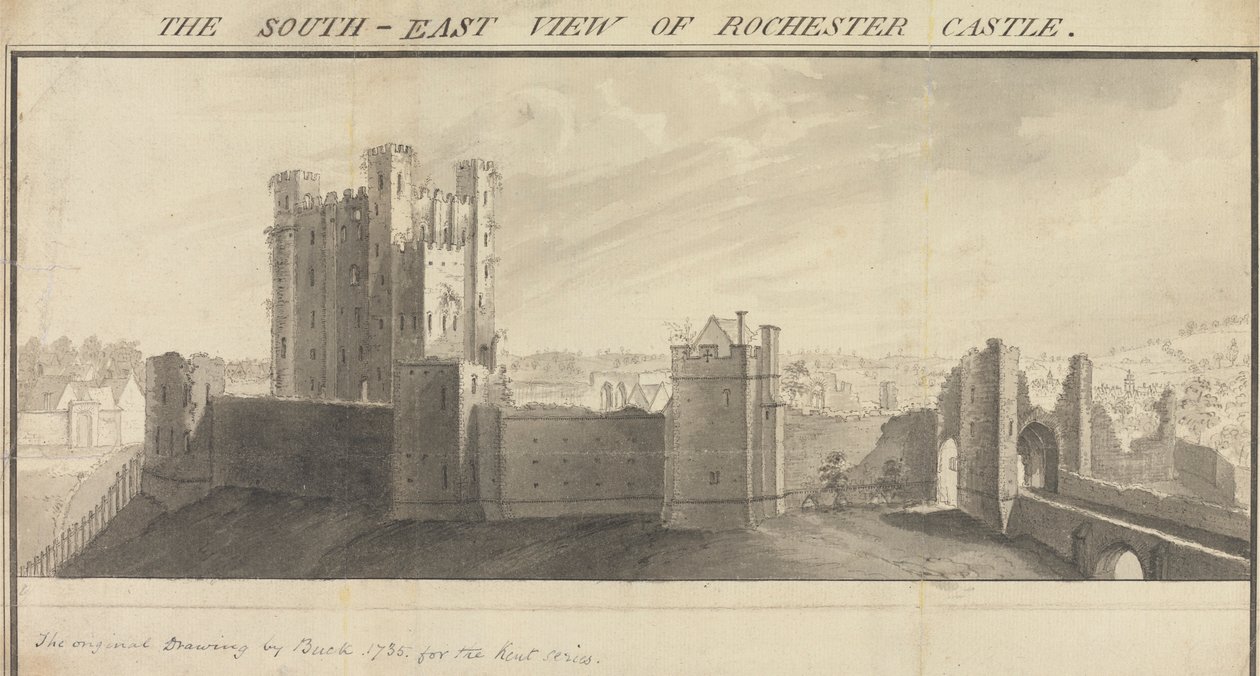 Den sydöstra utsikten över Rochester Castle av Samuel Buck