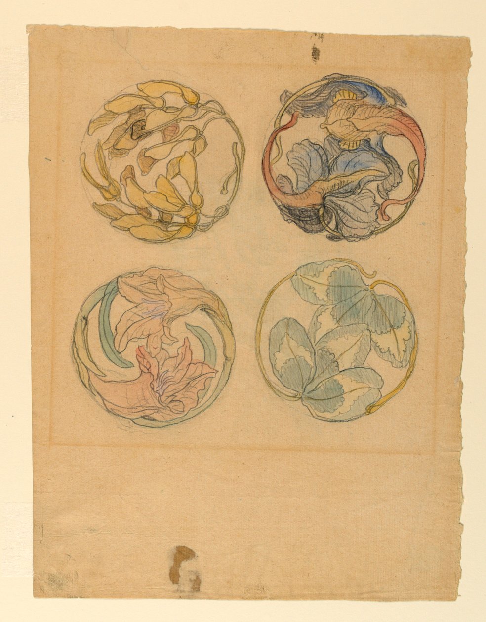 Teckning, Blomsterstudier (Fyra mönster till cirkelformade ornament), 1880-90 av Samuel Colman