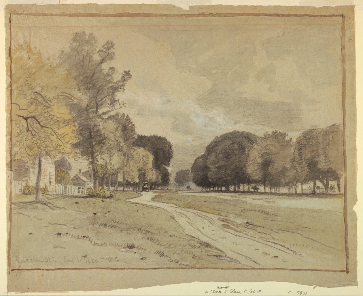 Ritning, Main Street, East Hampton, Long Island, 11 augusti 1880 av Samuel Colman