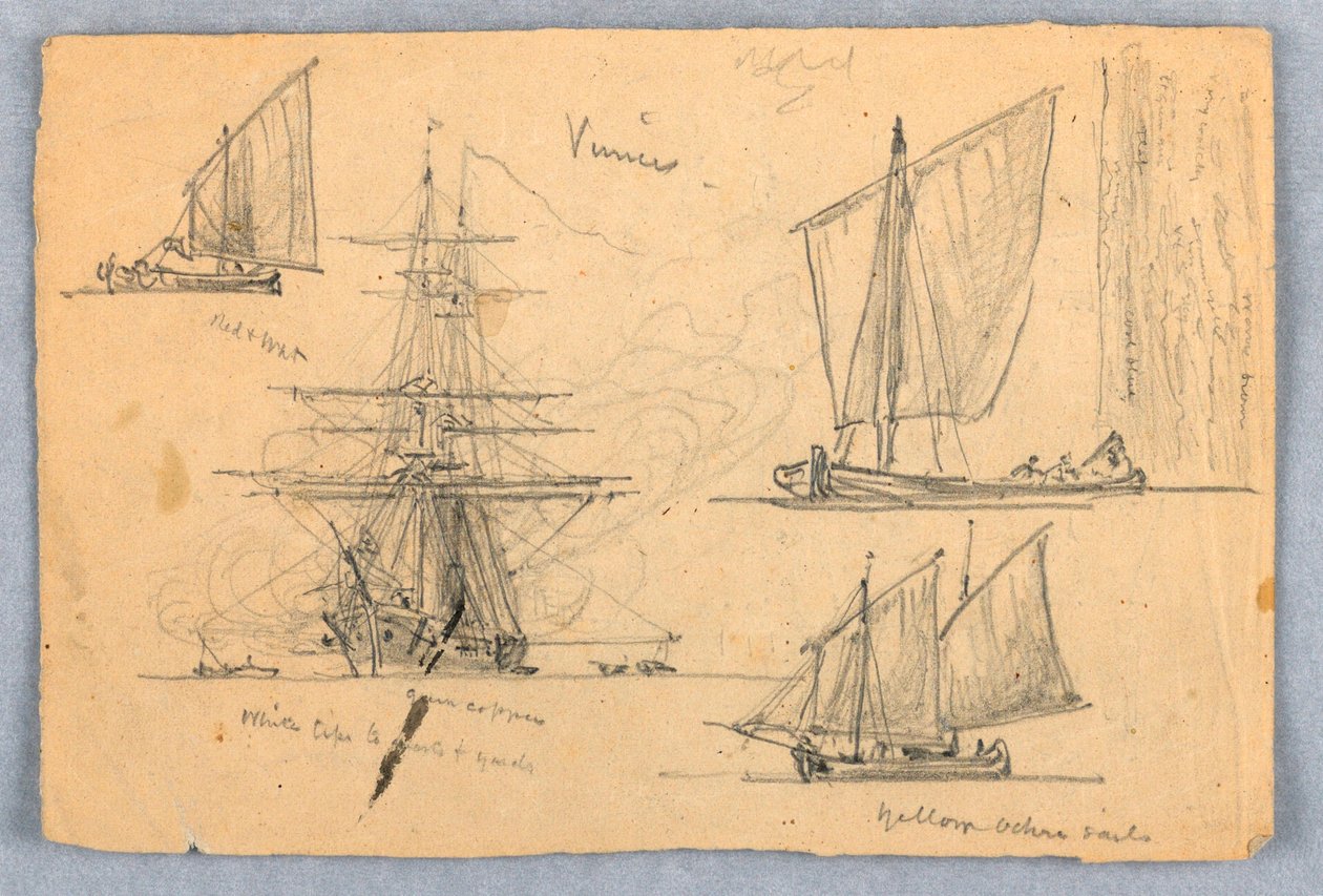 Teckning, Skisser. Fartyg, Venedig, Italien, oktober 1872 av Samuel Colman