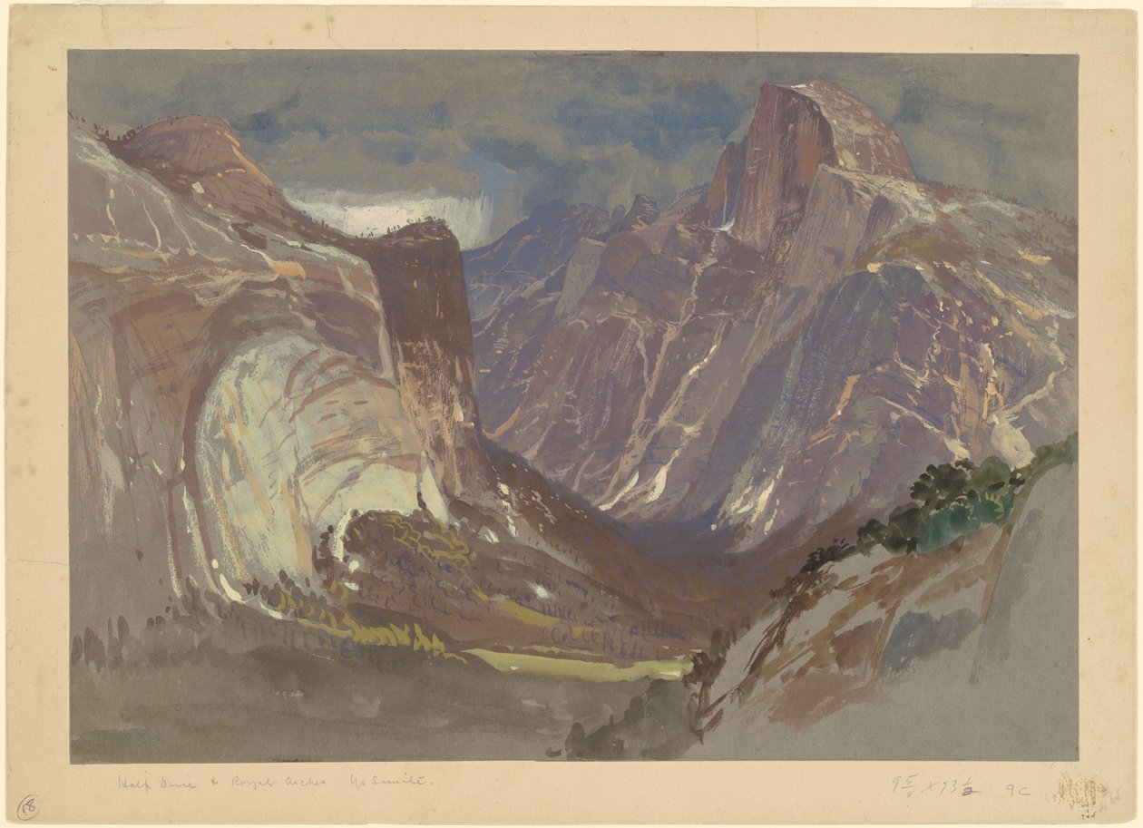 Half Dome and Royal Arches, Yosemite, från Glacier Point (w/c & gouache på grått papper) av Samuel Colman