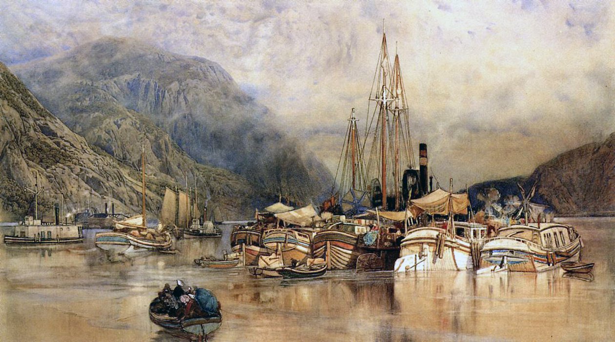 Frakt på Hudson River (akvarell på papper) av Samuel Colman