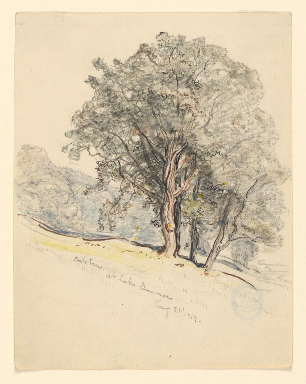 Studie av ekar vid Lake Dunmore, Vermont av Samuel Colman