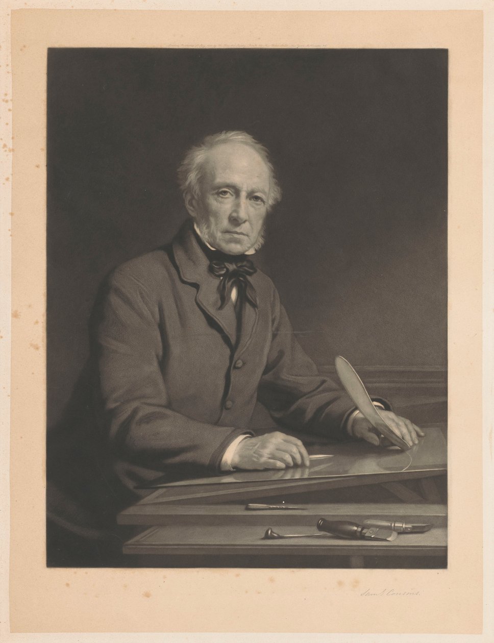 Porträtt av Samuel Cousins ​​som arbetar på ett tryck av Samuel Cousins (signed by artist)