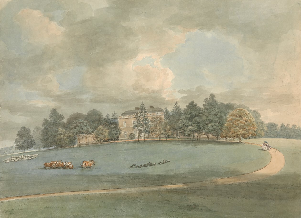 Ett hus på landet med figurer på vägen av Samuel Davis