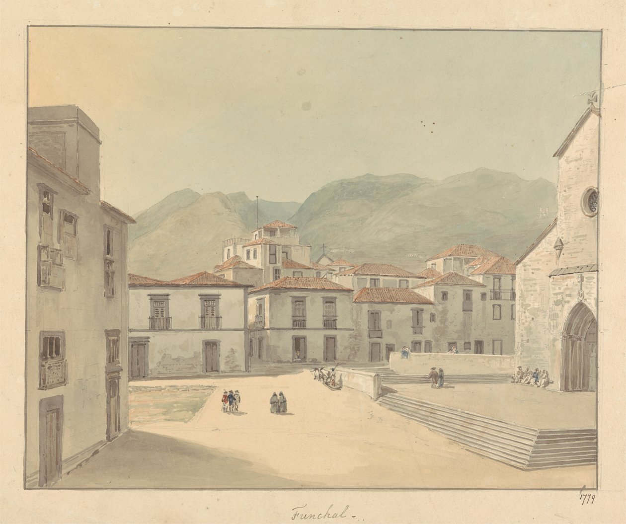 Funchal, Madeira: Ett torg med en kyrka av Samuel Davis