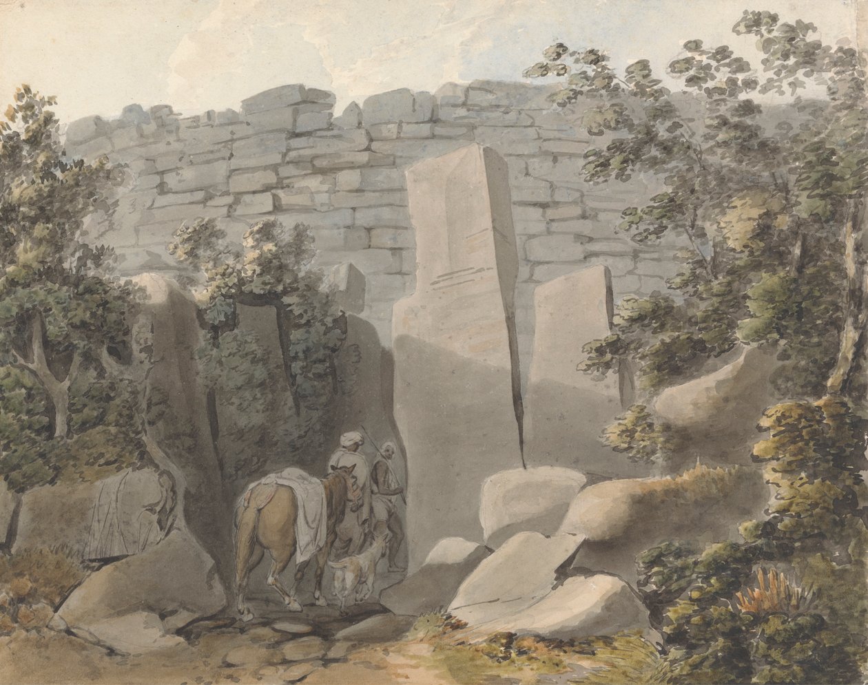 Inföding och ryttare vid en ruin av Samuel Davis