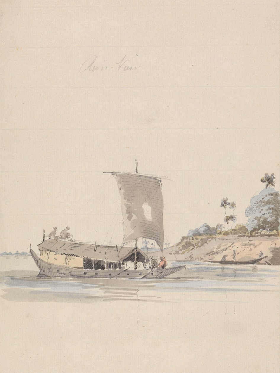 River View with a Junk (nära Rajmahal?) av Samuel Davis