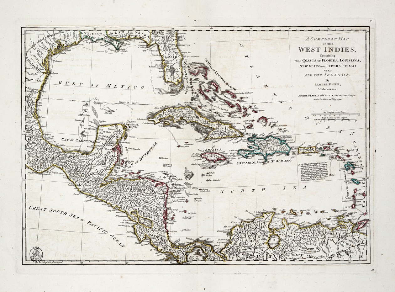 En komplett karta över Västindien med Floridas, Louisianas, Nya Spaniens och Terra Firmas kuster samt alla öar av Samuel Dunn