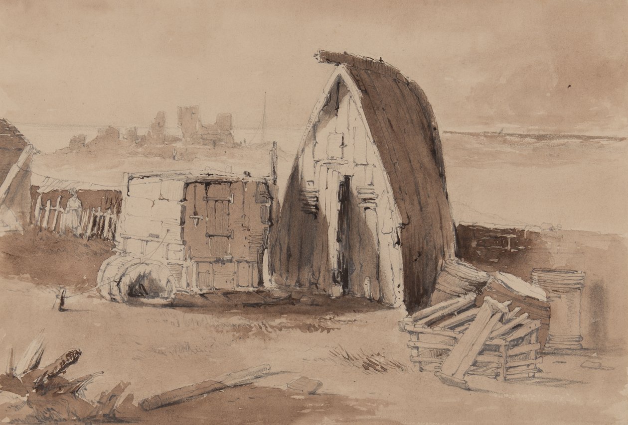 The Beach at Hastings (penna, pensel och tvätt på papper) av Samuel Gillespie Prout