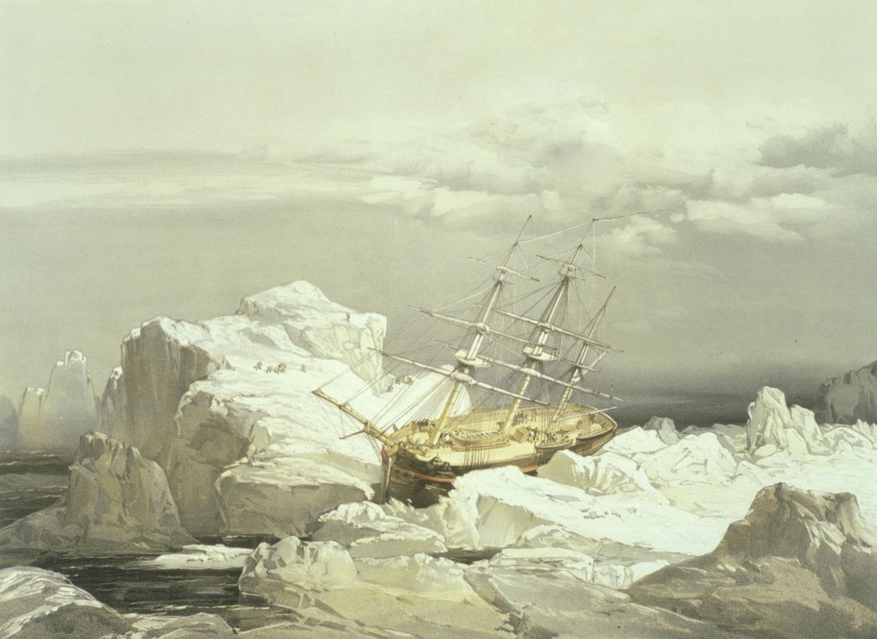 Kritisk ståndpunkt för H.M.S. Utredare på norra kusten av Baring Island, 20 augusti 1851, graverad av William Simpson, publicerad av Ackermann und Co., 1854 av Samuel Gurney Cresswell