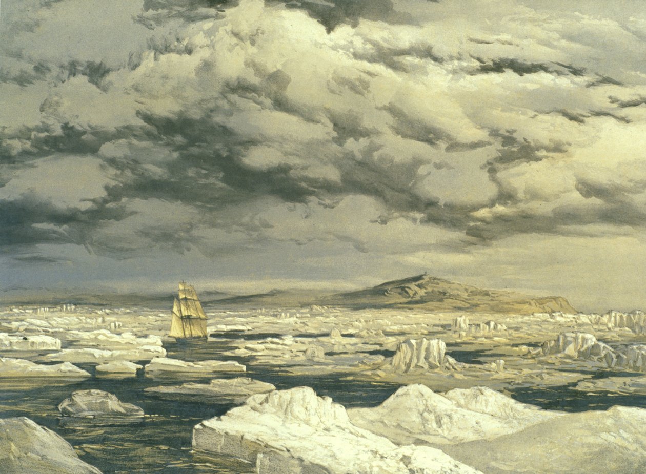 Första upptäckten av land av HMS Investigator, 6 september 1850, graverad av E. Walker, 1854 av Samuel Gurney Cresswell